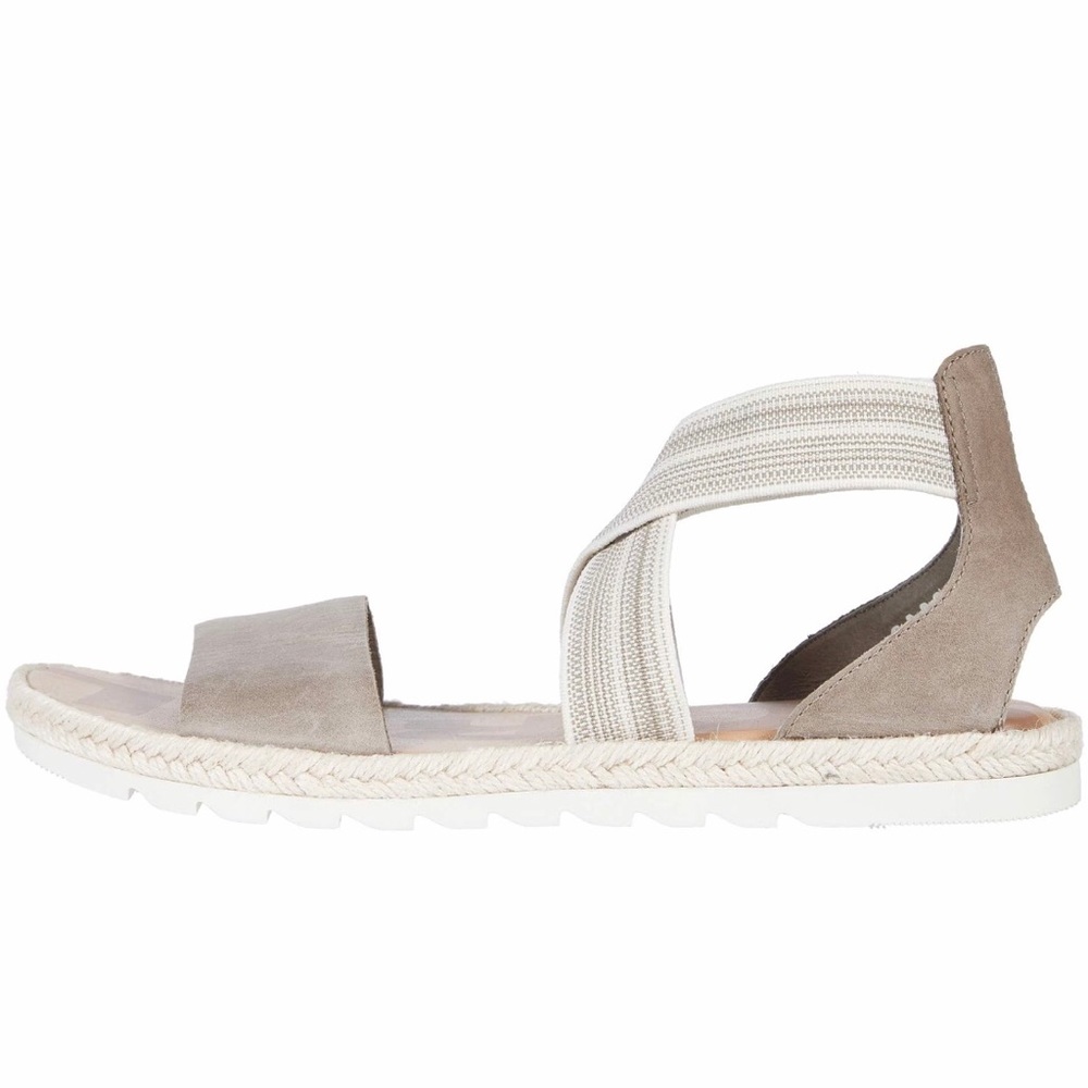 Sorel Ella Taupe Stripe Leather Cross Strap Jute Sandals Womens Size 9 Outdoor